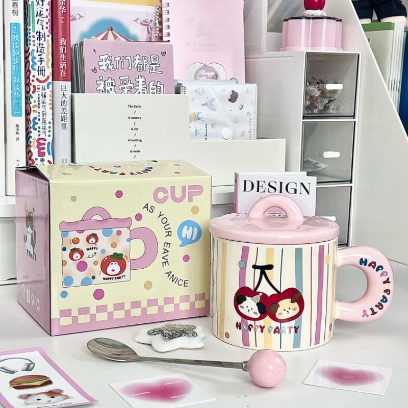 Cute cute pet cat mug girls high-value ceramic cup with lid girls girlfriends practical birthday gift