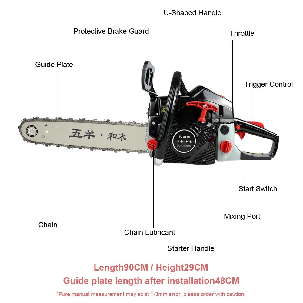 High-Power Gasoline Chain Saw 4800W Effortless Logging Chain Saw Handheld Chainsaw for Tree Felling and Woodcutting