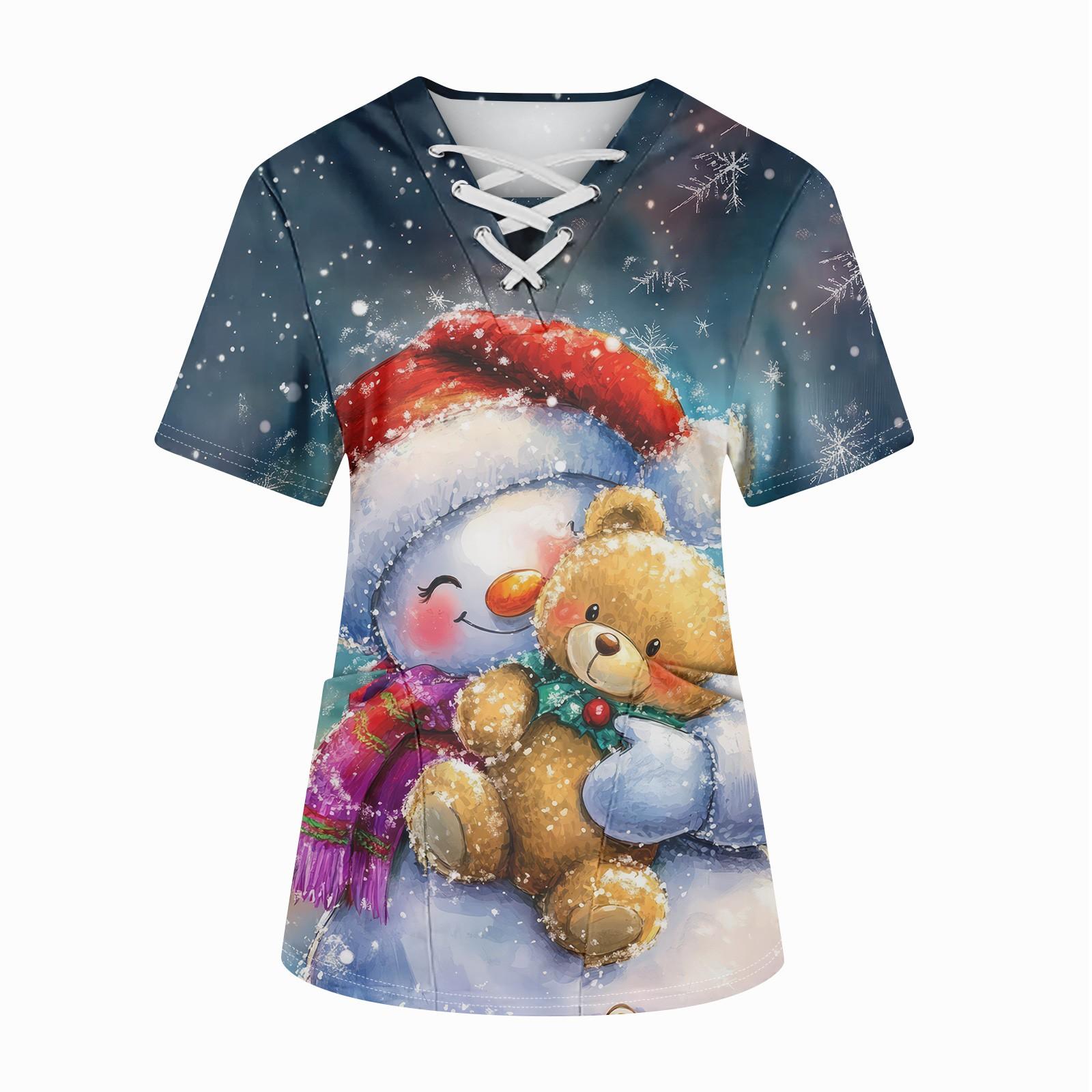 Плюс размерСкраб с принтом Рабочая форма Топы для женщин Крест V-образным вырезом — фото 3