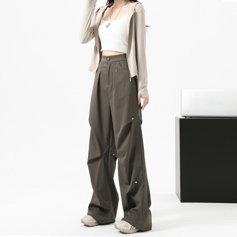 

Women s American-Style Black Cargo Pants: Autumn/Winter 2026, Slimming Straight-Leg, High-Street Loose Parachute Fit Medium
