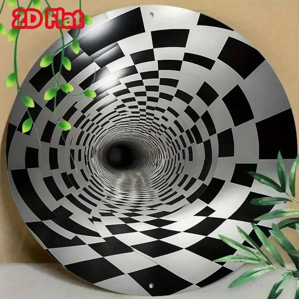 3D Metal Wall Art Black White Checkered Tunnel Round Optical Illusion Modern Home Office Decor 20x20 разноцветный