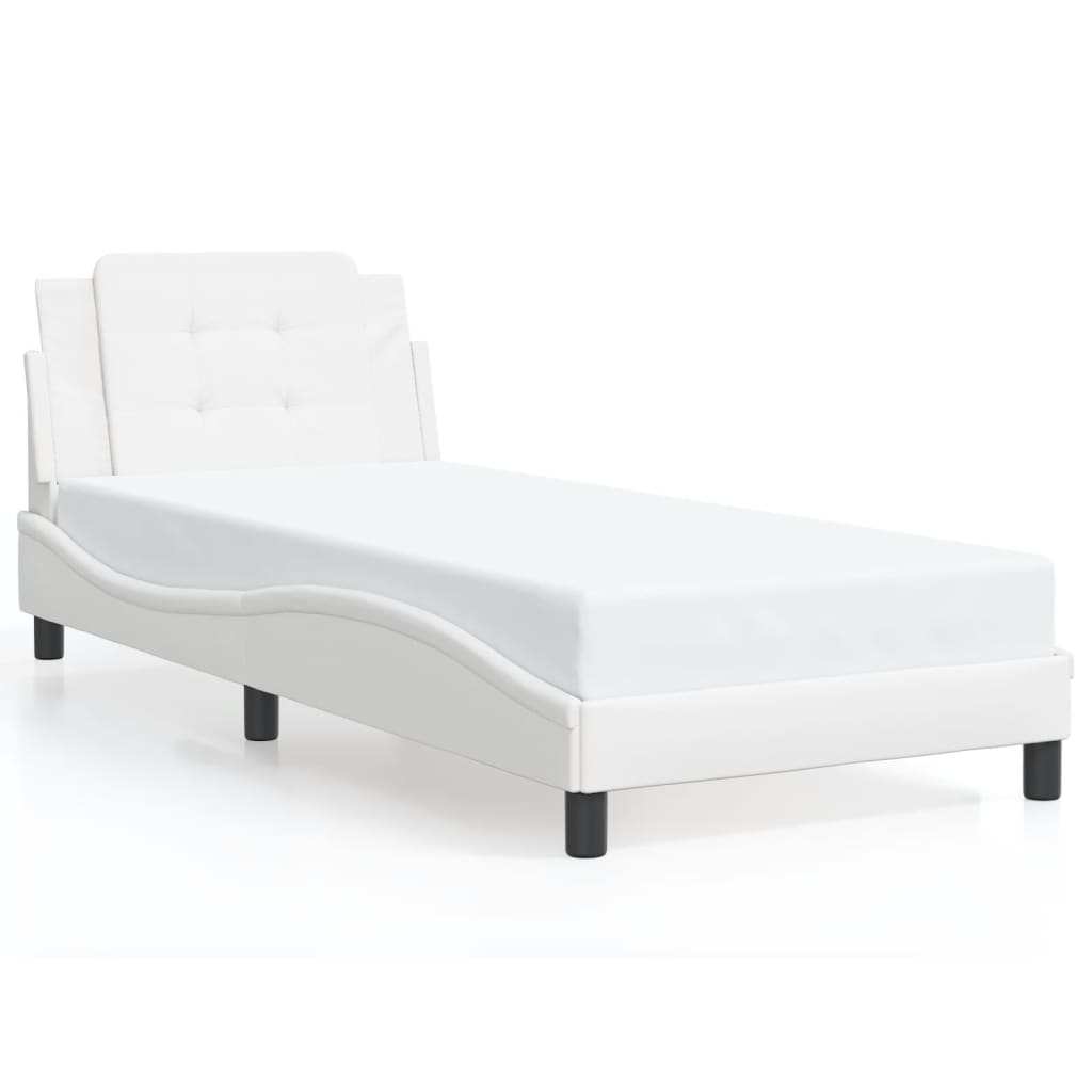 Vidaxl Bed Frame With LED, White, 90X200 Cm, Faux Leather