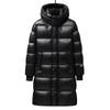 Men's and Women's Black and Gold Hooded Long Down Jacket - Thickened for Cold Protection