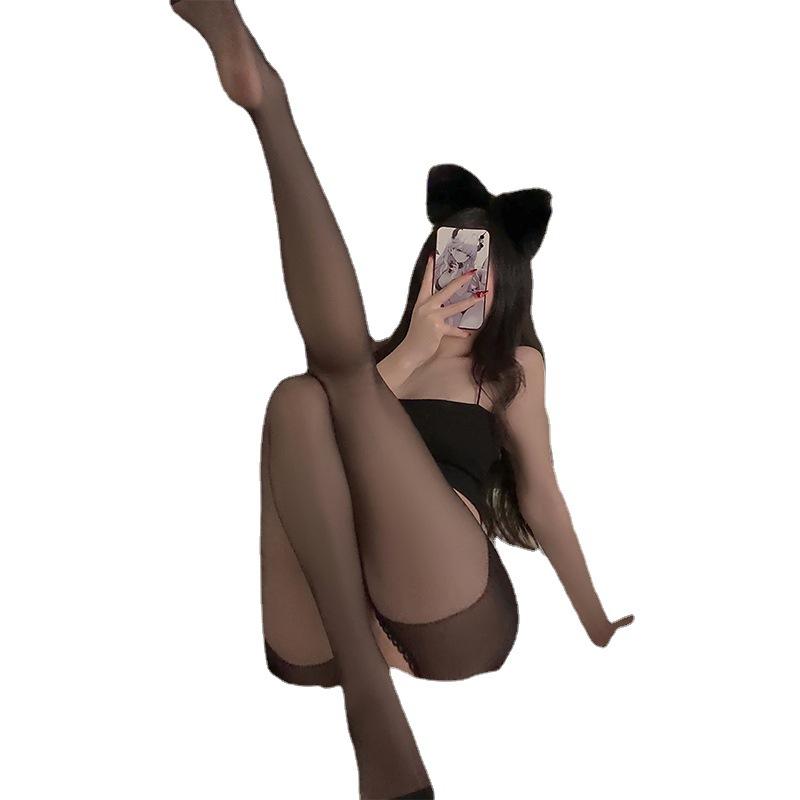 Fun lingerie open stockings children free tearing temptation sexy flirting bed black silk wholesale 5003