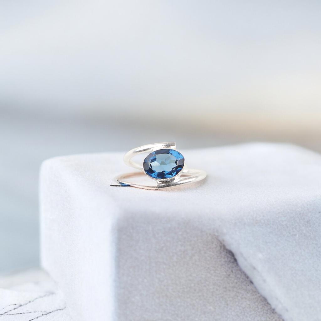 London Blue Topaz Gemstone 925 Sterling Silver Jewelry Handmade Engagement Ring RR-31-8