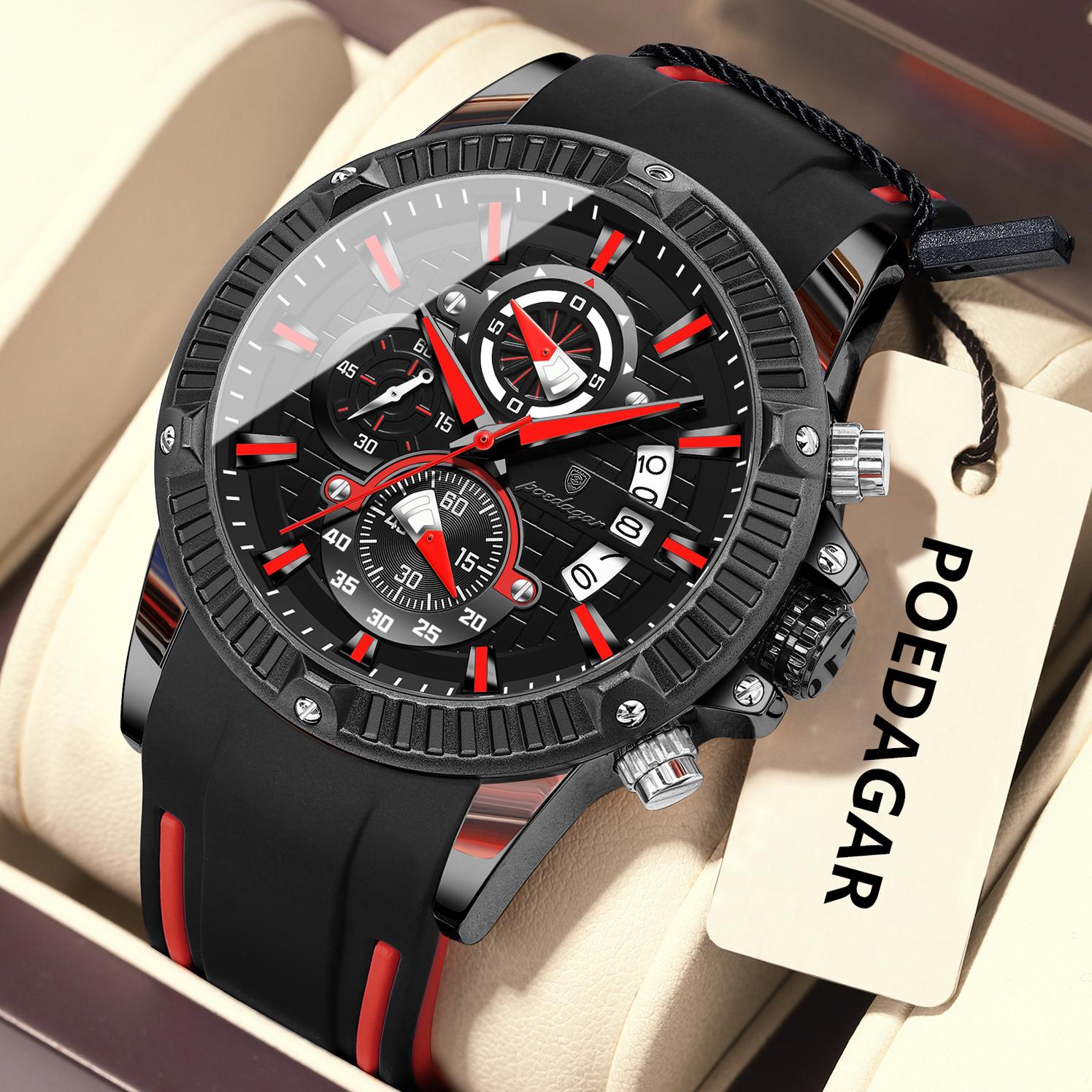 

POEDAGAR Sports Men Watches Waterproof Luminous Chronograph Date Military Watch Silicone Strap Quartz Wristwatch Reloj чёрный