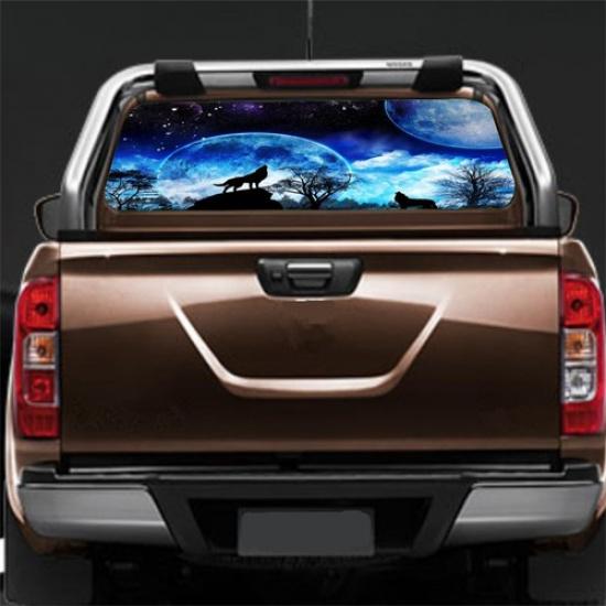 Moon Forest Wolf Rear Window Perforated Window Graphic Sticker for SUV 135x36cm