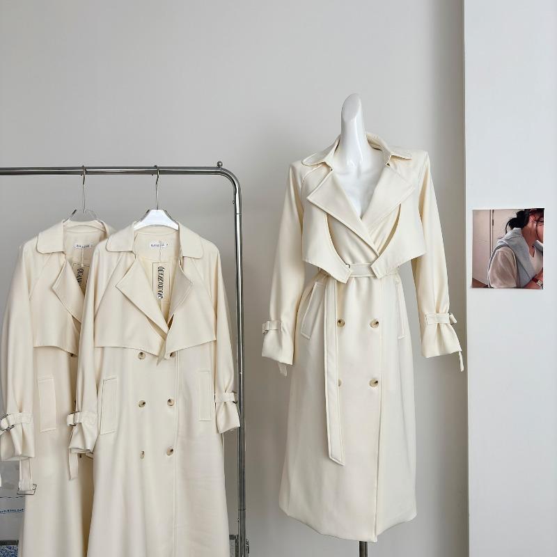 Autumn New Women's Mid-length White Tight Waist Casual Coat