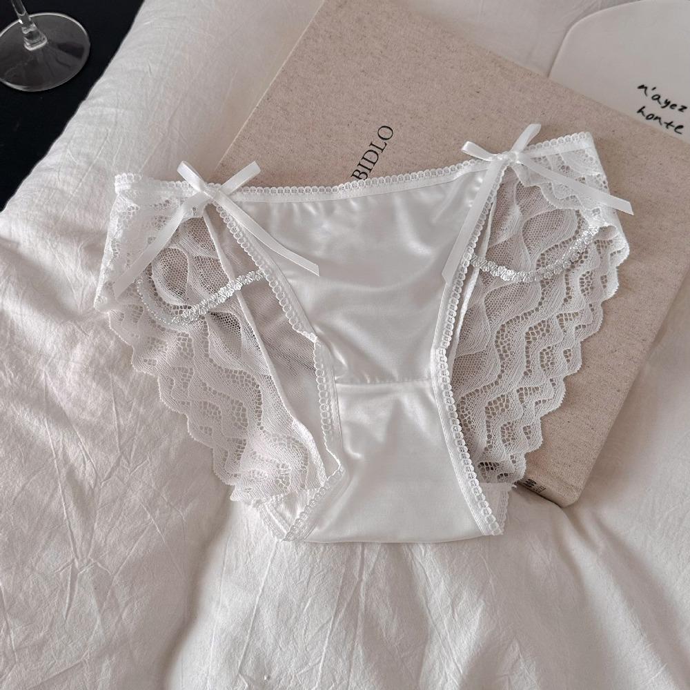Bow Lace Flower Panties Transparent Women Underwear Sweet Lace Mesh Briefs Gifts