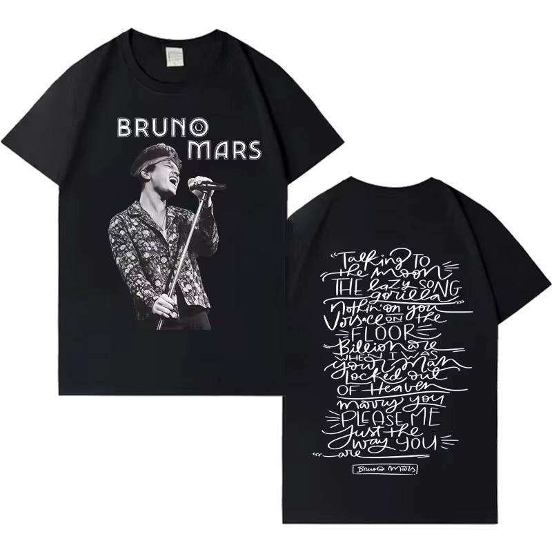 Rapper Bruno Mars Trendy Double Sided Graphics Tshirts Mens Womens Casual Short Sleeve Tshirt Popular Crewneck Street Clothing