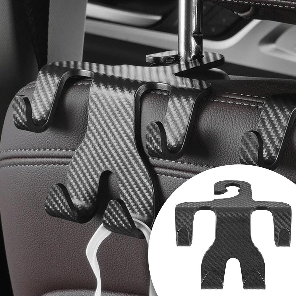 4 in 1 Car Seat Headrest Hook and Phone Stand Headrest Hanging Holder Carbon Fibre Pattern Car Rear Seat Storage Hanger