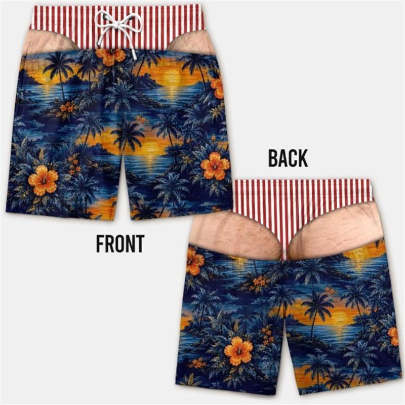 Funny Design Swim Trunks Fake Butt Shorts for Men Thong Illusion Fake Denim Gifts S-5XL Beach Shorts