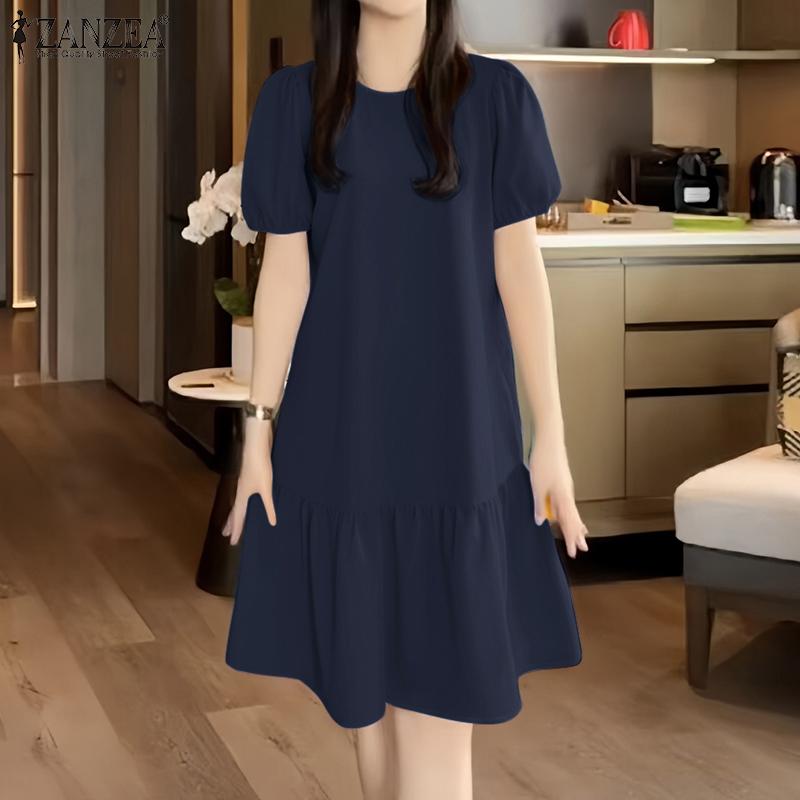 ZANZEA Women Casual Round Neck Short Sleeve Summer Dress