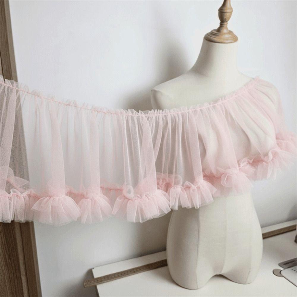 Multicolor Fringed Mesh Ribbon 15X90cm Size Ruffle Trim Pleated Fold Tulle  DIY Sewing Crafting