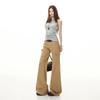 Spring Summer Classic Khaki Big Pocket Low Waist Cotton Stretch Casual Cargo Denim Pants For Ladies Casual Pants Oversize Denim Trousers