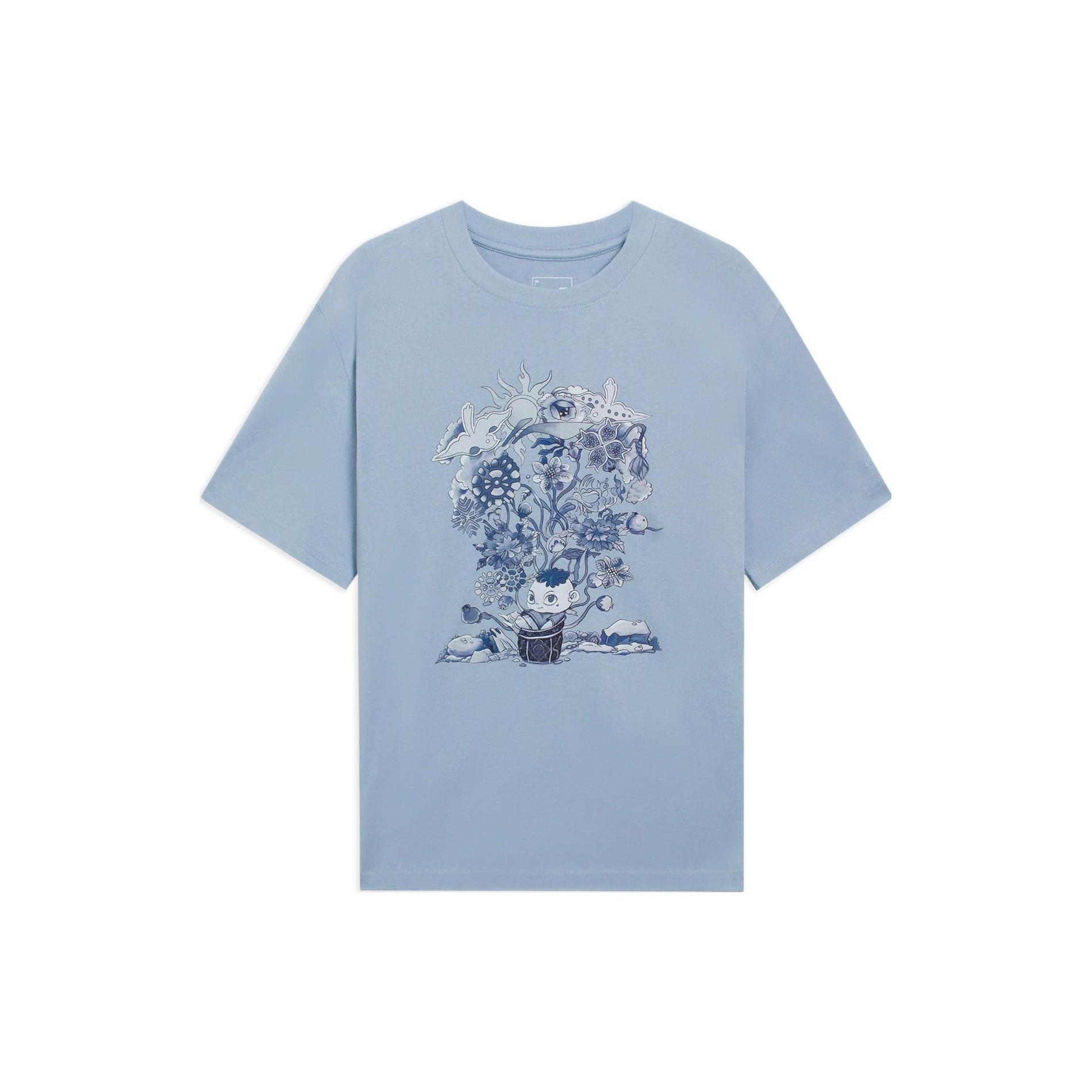 Li-Ning Floral Cartoon Graphic T-shirt Blue Men s AHSS753-2 XL