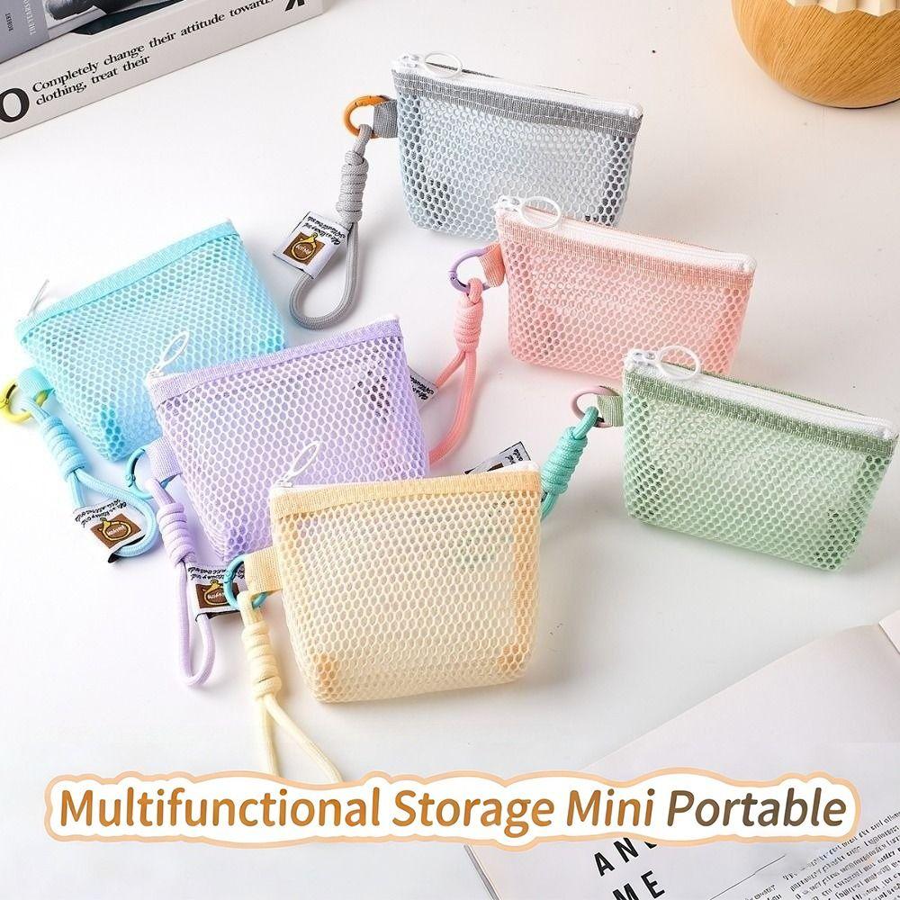 New Dopamine Color Mesh Storage Bag Toiletry Candy Color Coin Purse Handheld Zipper Closure Travel Storage Pouch Travel Storage