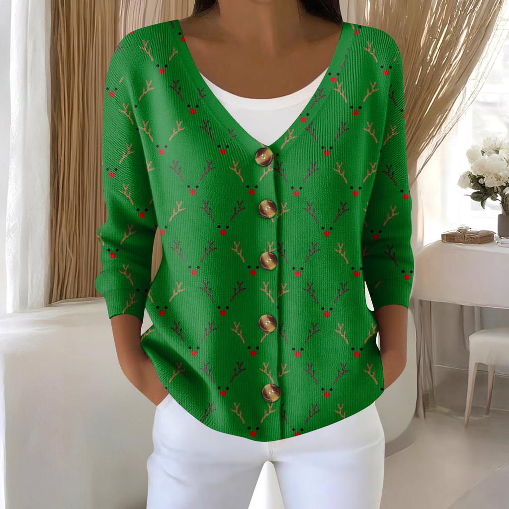 Damenmode Langarm Weihnachten Schneemann Schneeflocke Druck Jacke Strickjacke