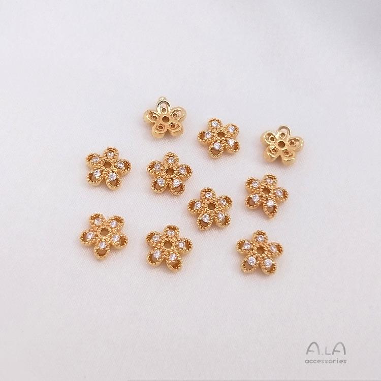 Capuchón de Cuentas de Flor y Copo de Nieve de Circonita Relleno de Oro de 14K para Pulseras DIY