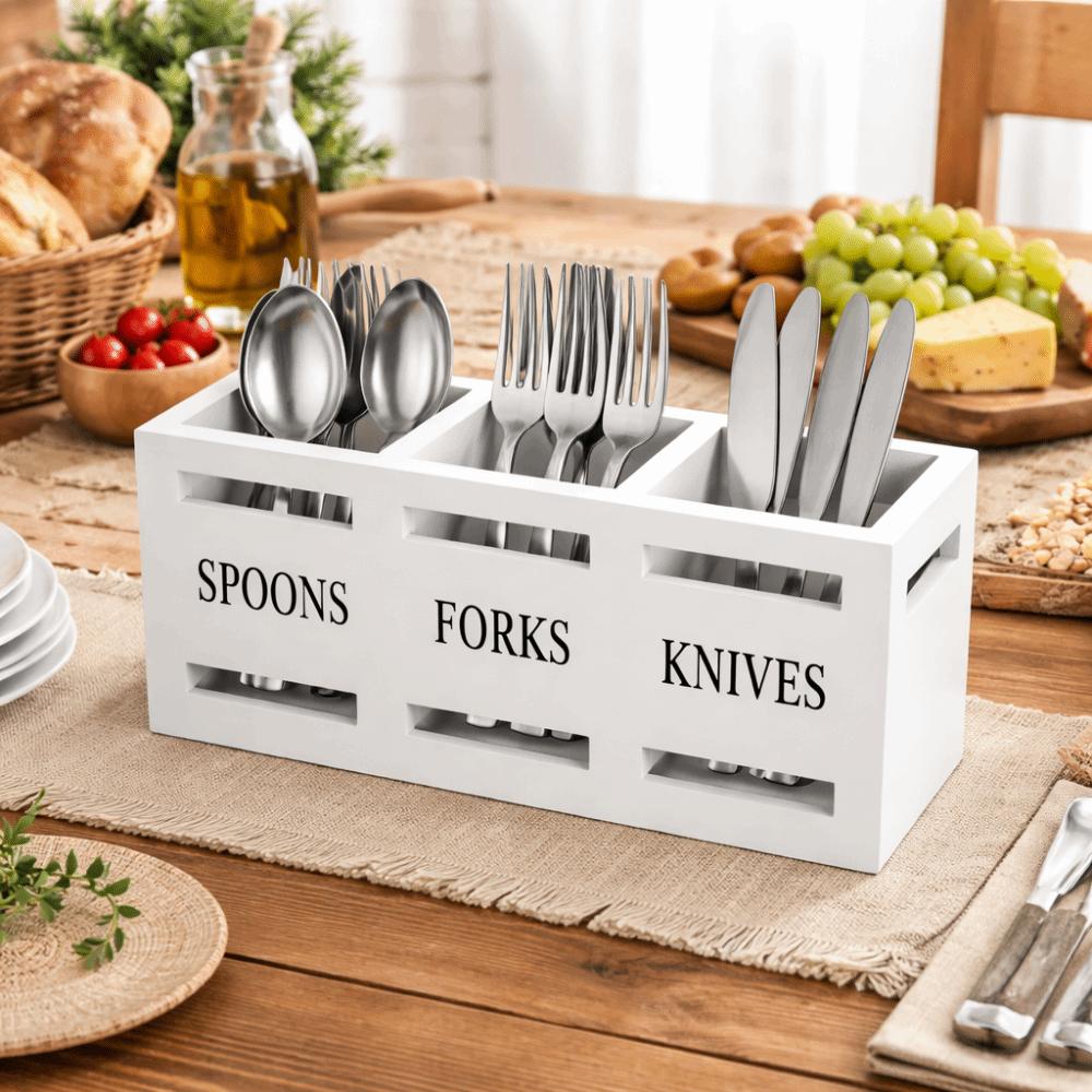 Rectangular Kitchen Utensil Holder 3 Compartment Cutlery Storage Rack  Kitchen Countertop