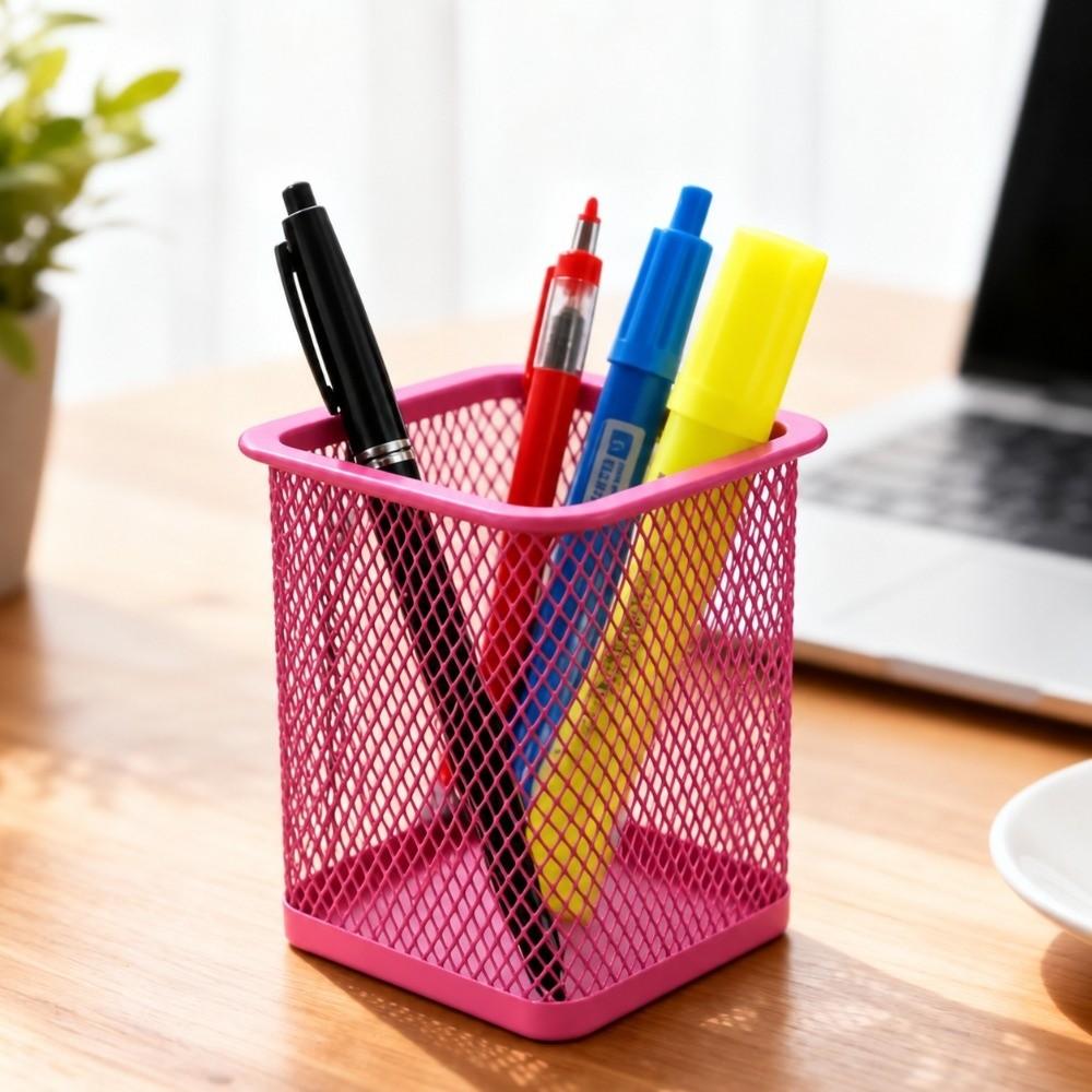2 pcs Metal Pen Holder Solid Structure Square Storage Tube Desk Container Stationery Sorting