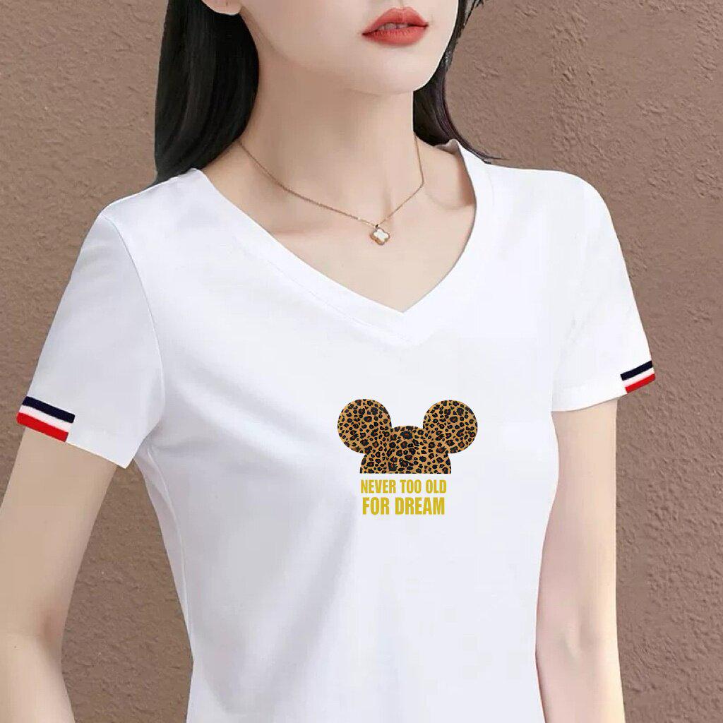 Clearance: High-Grade Women's White Cat Print V-Neck T-Shirt - Short-Sleeve Casual Summer Bestseller