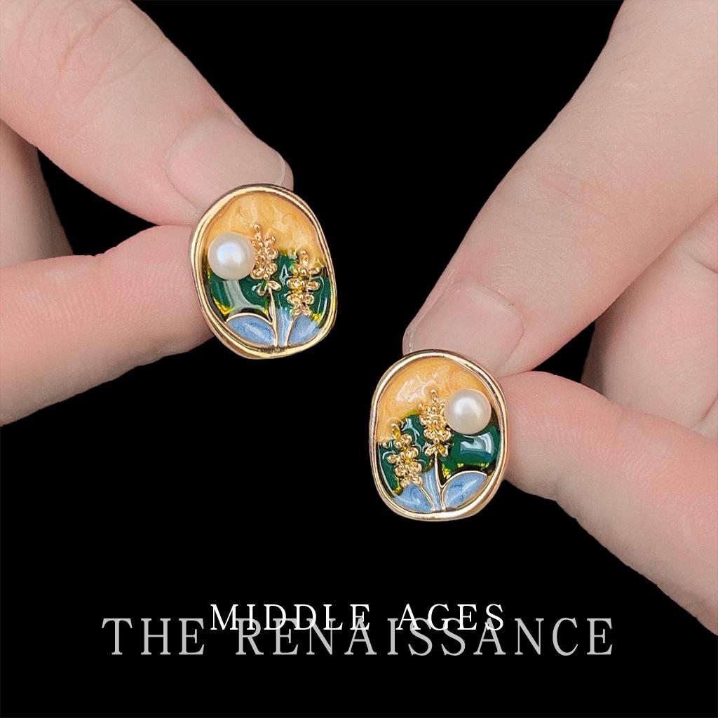 

Retro dripping oil freshwater pearl oil painting earrings literary oil painting earrings earrings