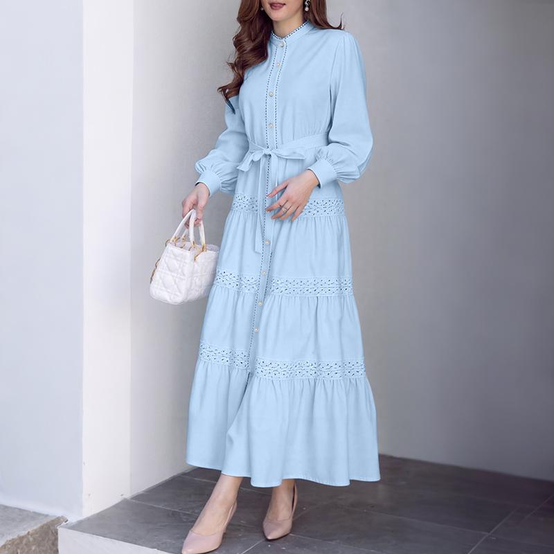 

ZANZEA Women Casual Round Neck Loose Long Sleeve Dress 2XL синій