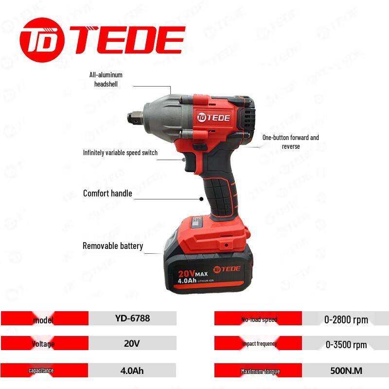 TEDE YD-6788 Brushless Cordless Impact Wrench Set CN plug (adapter included)