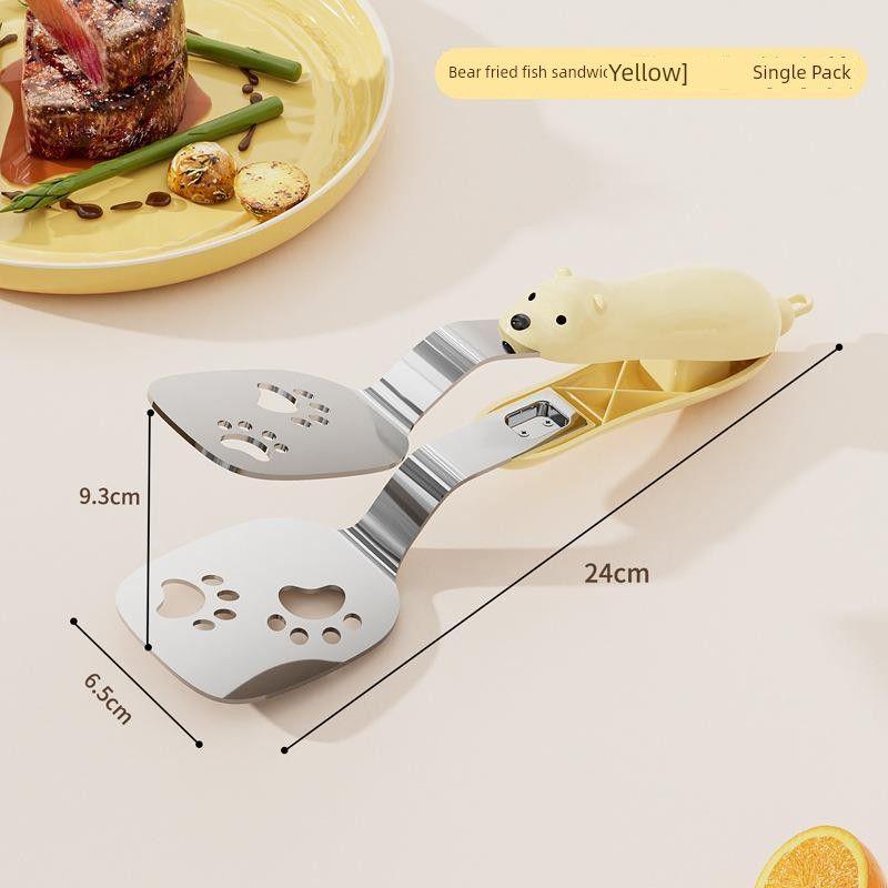 Japanese Precision Stainless Steel Tongs and Spatula for Frying Fish, Non-Stick Pan Multifunctional Kitchen Spatula for Frying Eggs, Steak, and Food Yellow