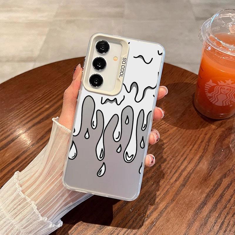 For Samsung Galaxy S25 S22 Ultra Plus S21 FE S24 S23 Ultra Plus FE Laser Phone Case Funny Melted Ice Cream Pattern Cover Fundas