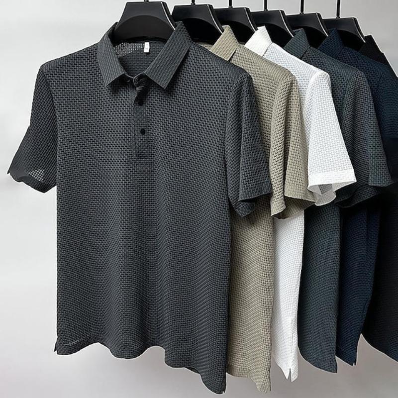 Summer Mesh Ice Silk Short Sleeved T-shirt Men's Shirt Collar Solid Color