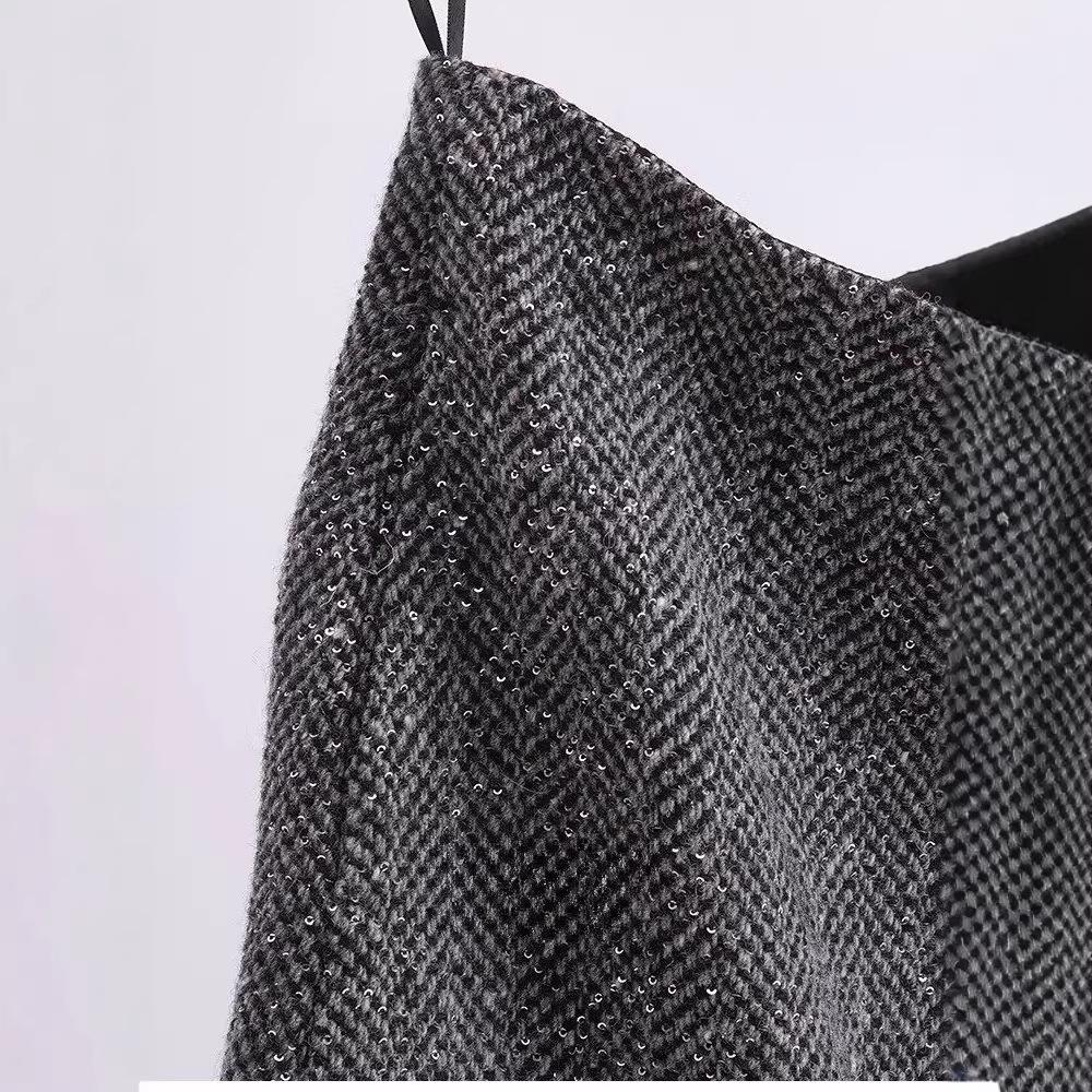 New Year’s Battle Robe: Sequin Wool Blend Tweed A-Line Mini Skirt
