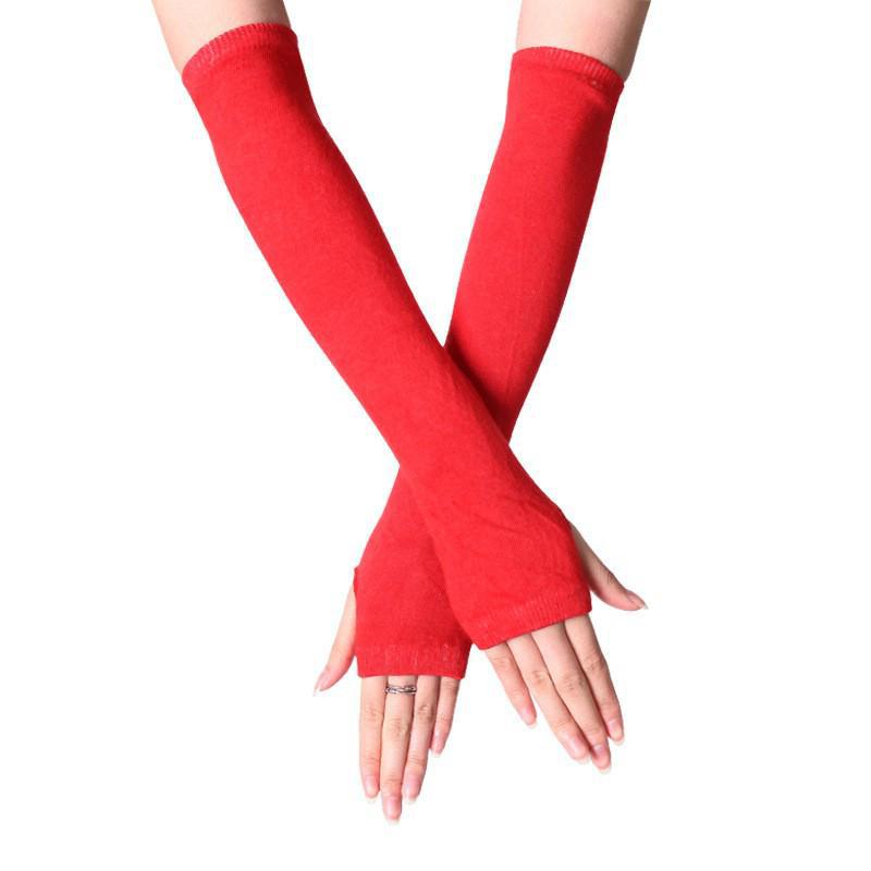 Korean Style Women's Long Fingerless Wool Gloves - Cute Half-Finger Design for Autumn and Winter
