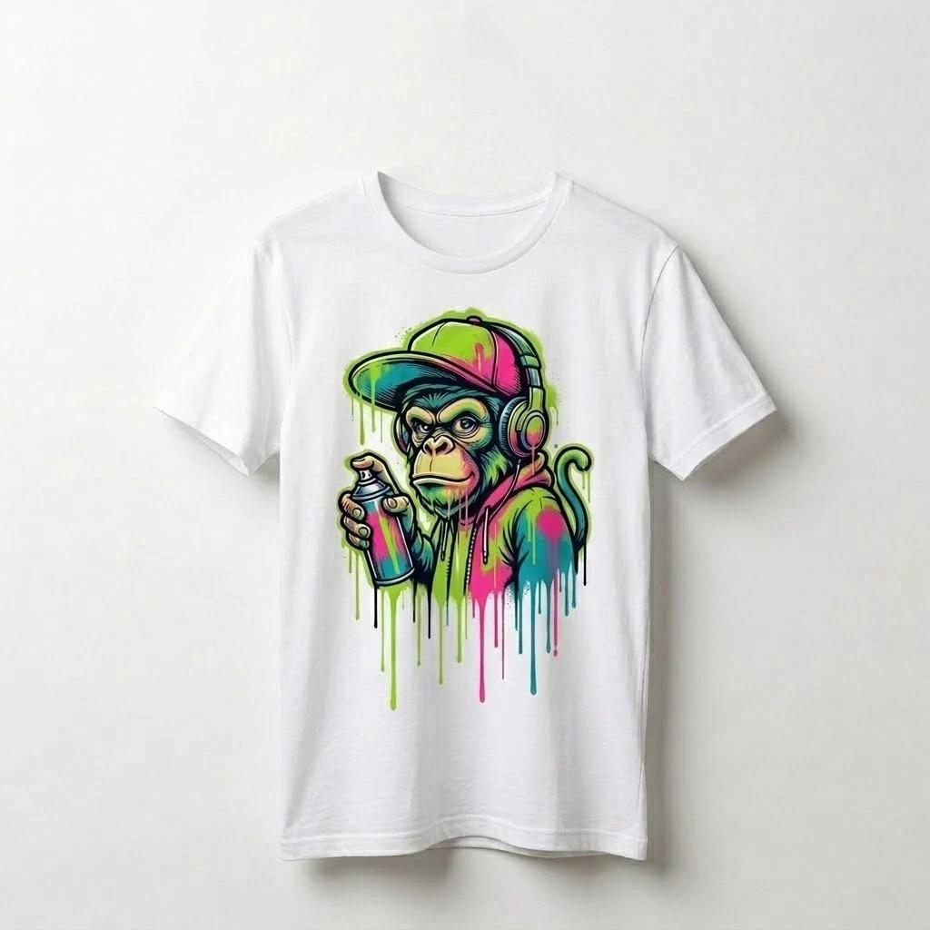 Urban Graffiti Monkey Graphic Tee - Cool Chimp Streetwear T-Shirt XXXL