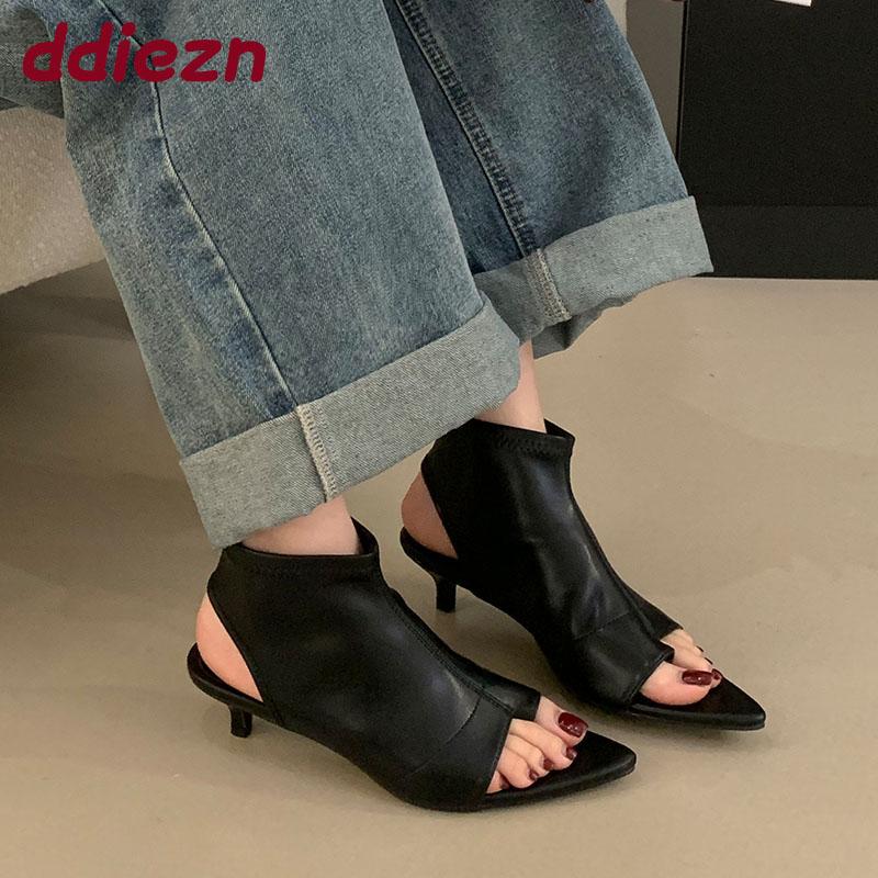 

Модная черная женская обувь Модные женские босоножки с открытым носком на низком каблуке до щиколотки Стрейч-ботинки Обувь Женские сандалии Ботильоны Обувь на каблуке 35 чёрный