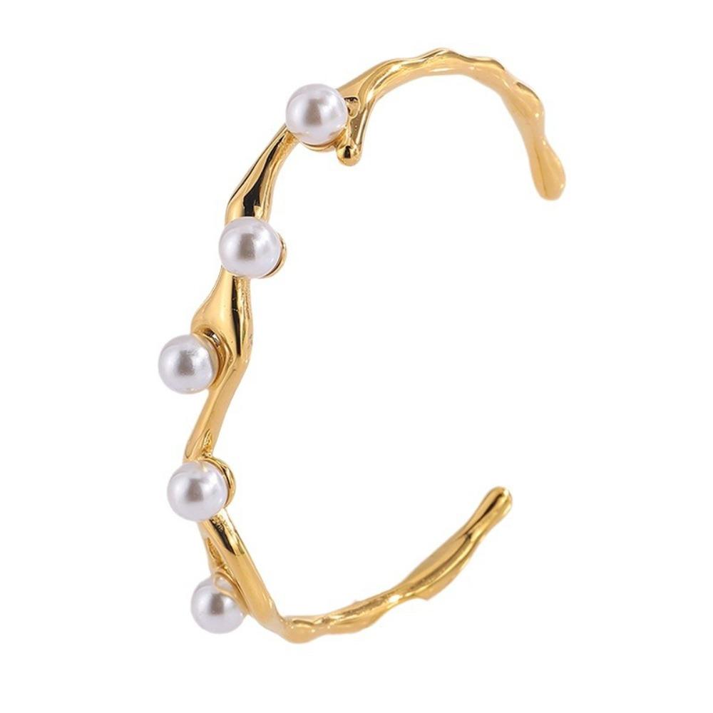 Zinc Zinc Alloy Pearls Golden Bracelet Irregular Silver Wrist Circle Classic Wave Shaped Bracelet  Decoration