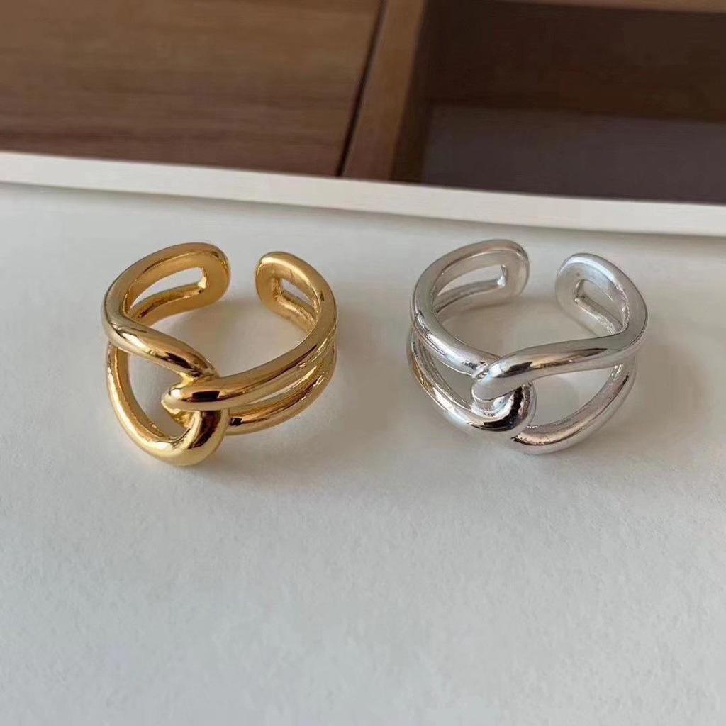 Minimalist Geometric Rope Knot Adjustable Ring for Women - Trendy Cold Style Index Finger Accessory