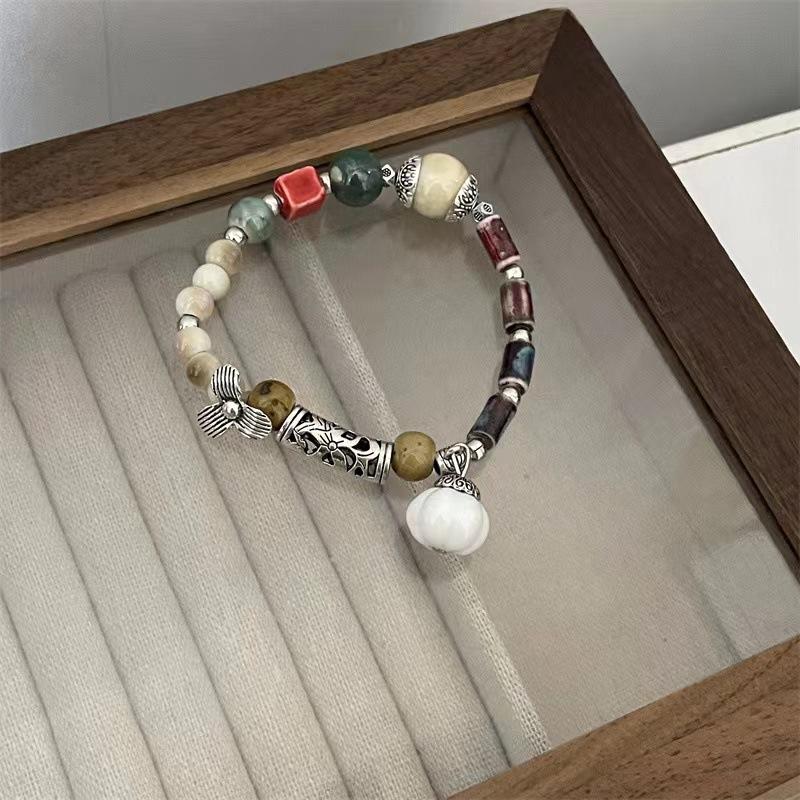 Bracelet de perles en céramique fait à la main, de Style ethnique exotique, tibétain, de Style ancien, élastique