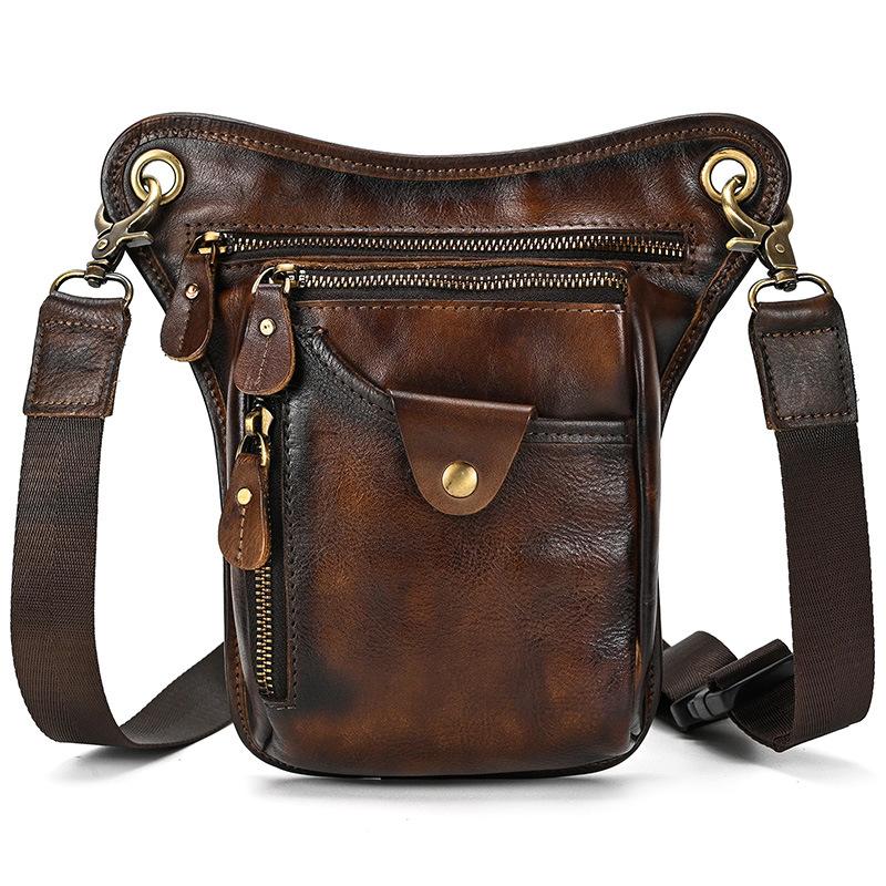 

Vintage Men s Leather Motorcycle Leg Bag Small Shoulder Tactical Waist Bag Cow Skin Multifunctional Male Rider Pouch Waist Bag кавовий