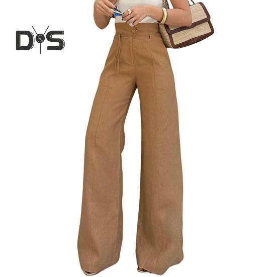 

Женские брюки с высокой талией, широкие брюки для поездок на работу, осенне-зимние прямые брюки-трубы для офисных вечеринок, повседневная одежда S верблюд