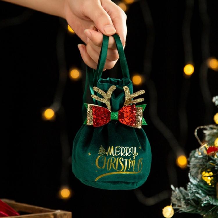 Christmas Velvet Cloth Gift Bag with Tie Ribbon Pouches Candy Biscuit Packaging