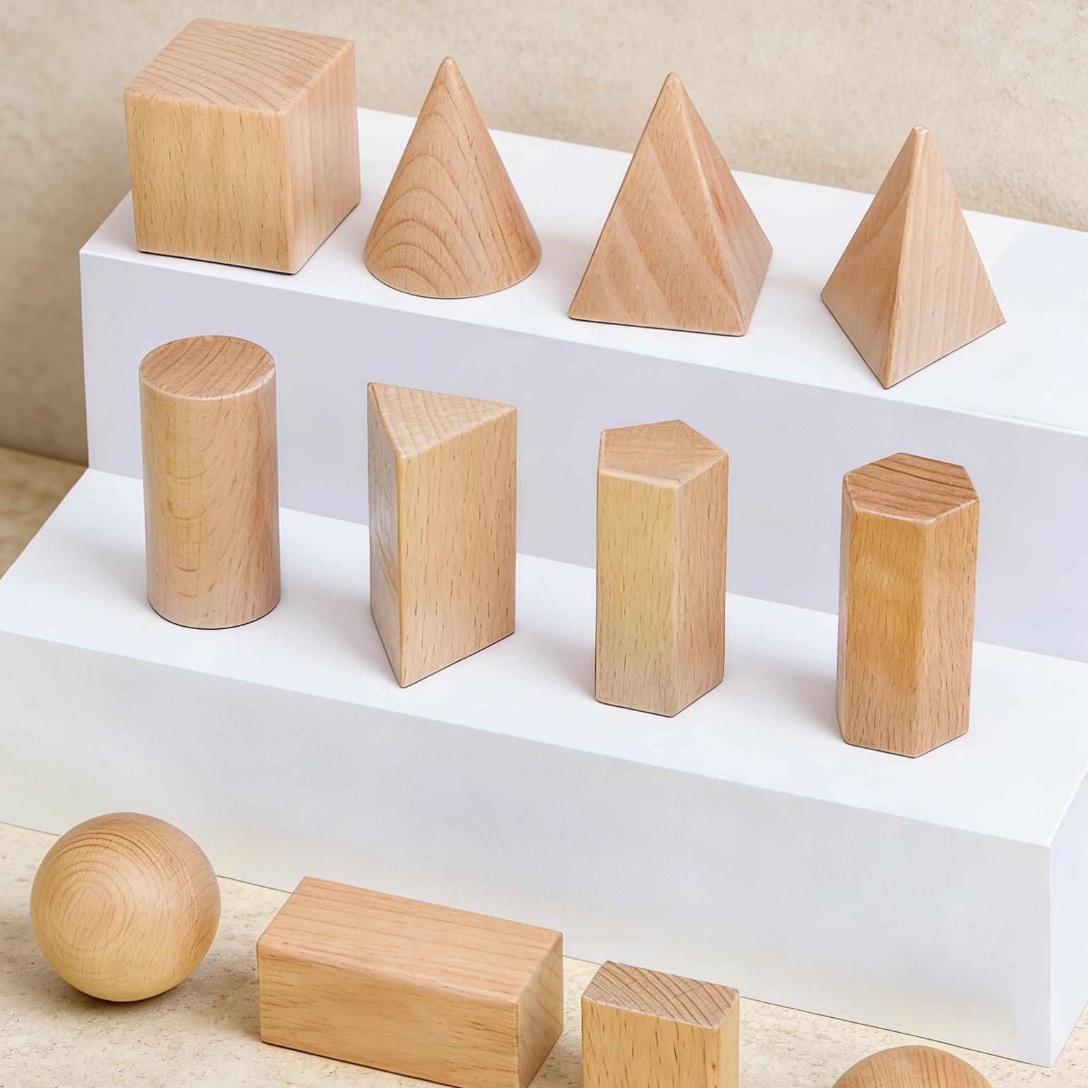 

Wooden Versatile 3D Shape Blocks - Ideal for Teaching Geometry, Building Creativity, and Developing Problem-Solving Skills