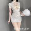 Autumn and Winter Sex Underwear Sexy Lace Perspective Temptation Retro Hollow Cheongsam Uniform Set