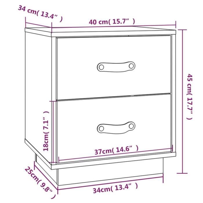VidaXL Tables de chevet 2 pcs Gris 40x34x45 cm Bois de pin massif818330