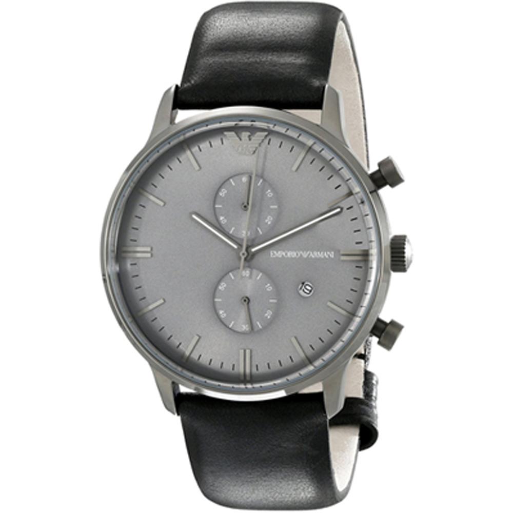 Emporio Armani Gianni XLarge Grey Black Leather Men s Quartz Chronograph Watch AR0388 серый