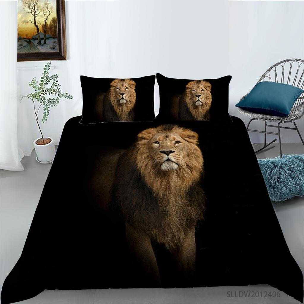 Prairie Lion Digital Printing Quilt Cover Pillowcase Three-Piece Set Polyester
