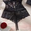 Exotic Apparel Lace Hollow Bodysuit Erotic Black Pajamas Sexy Crotchless Lingerie Babydoll Dress Deep V Back Closure Underwear