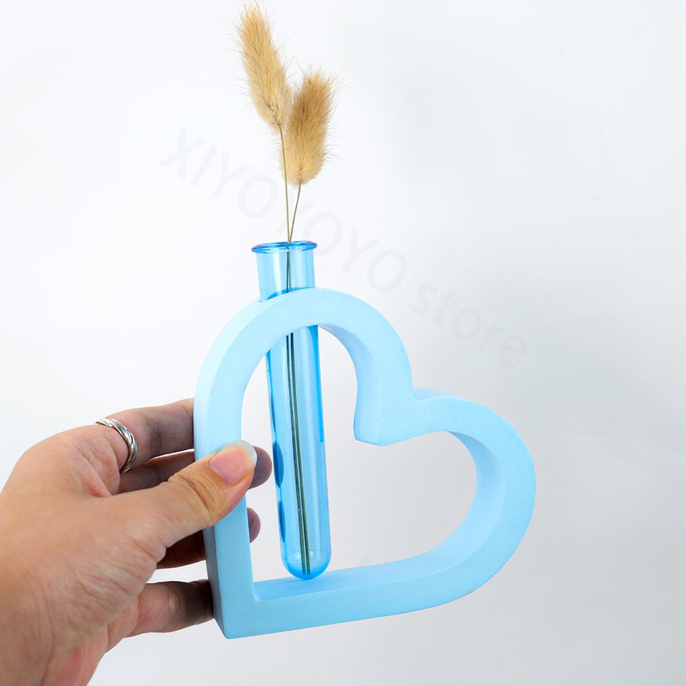 Heart Vase Silicone Mold Hydroponic Plant Flowerpot Cement Plaster Mould DIY Nordic Vase Test Tube Planter Resin Mold Home Decor