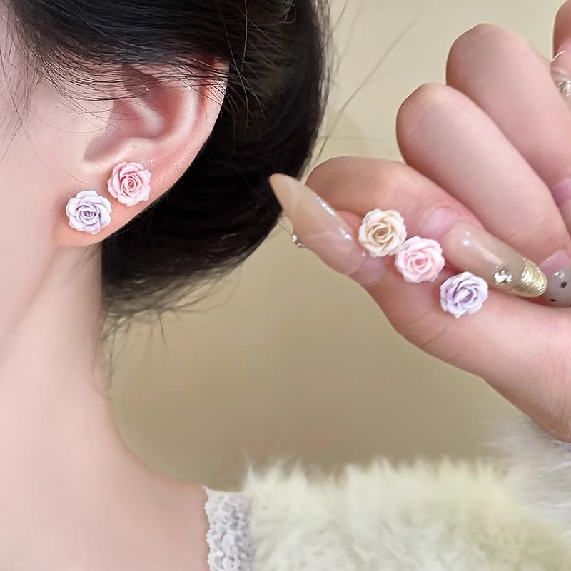 Pink Rose Flower Stud Earrings for Women - New Style, Elegant Earrings with Luxurious and Niche Design Elements.